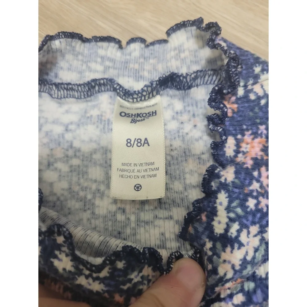 OshKosh B'gosh Girls Blue Ditsy Floral Ribbed Mock Neck Long Sleeve Top Size 8